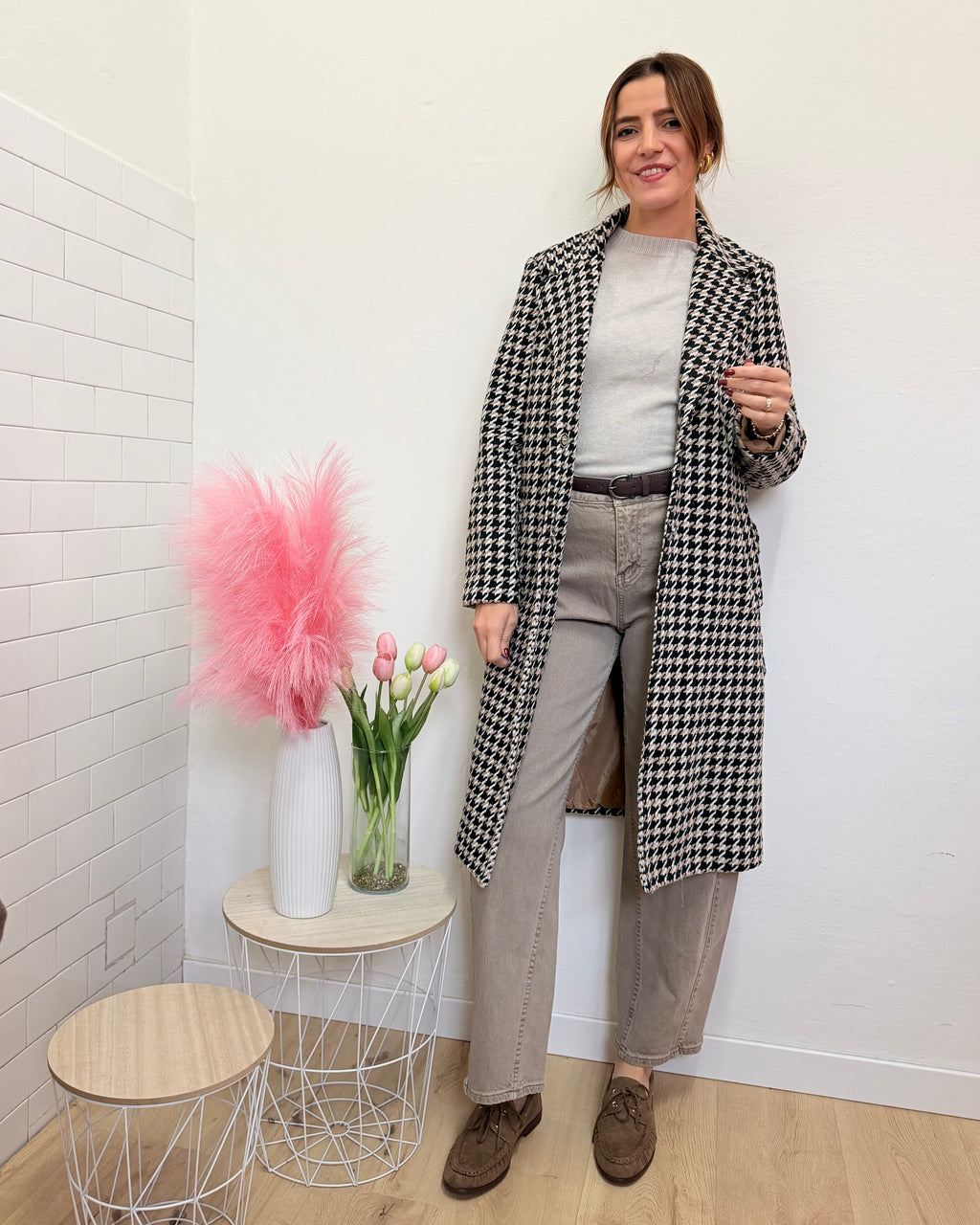 Cappotto Pied De Poule Lungo
