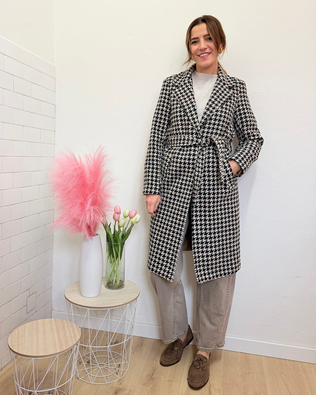 Cappotto Pied De Poule Lungo