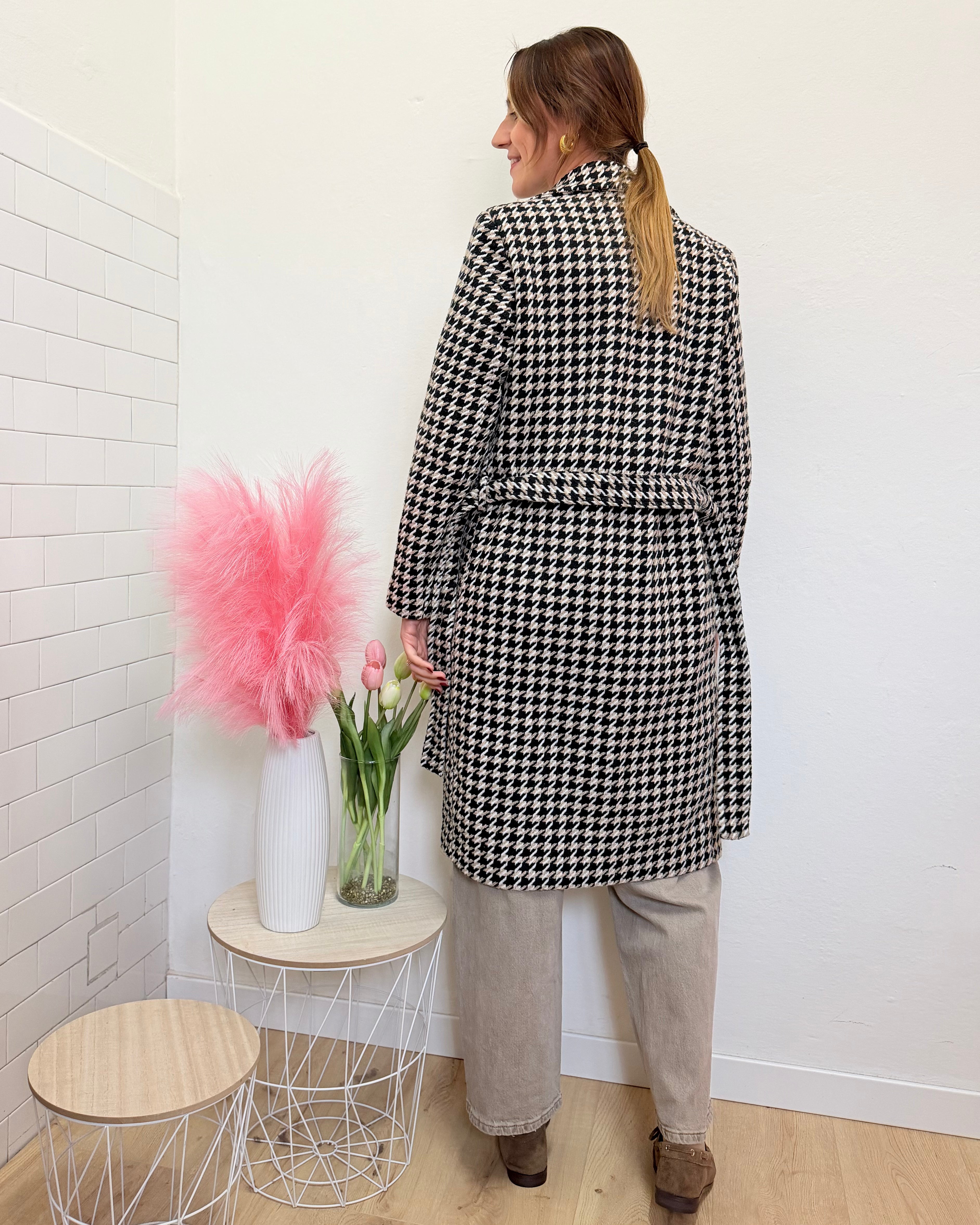 Cappotto Pied De Poule Lungo