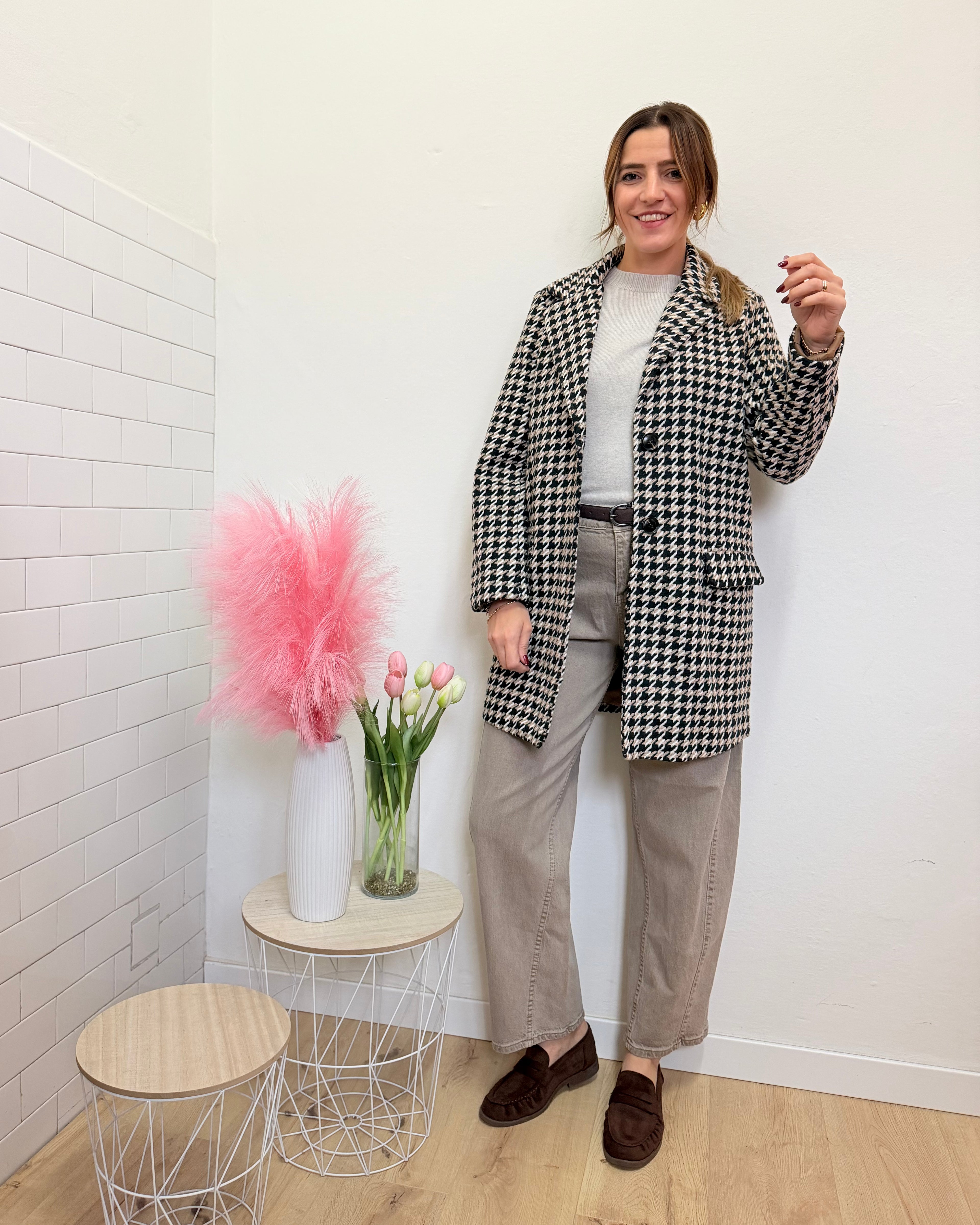 Cappotto Pied De Poule Corto